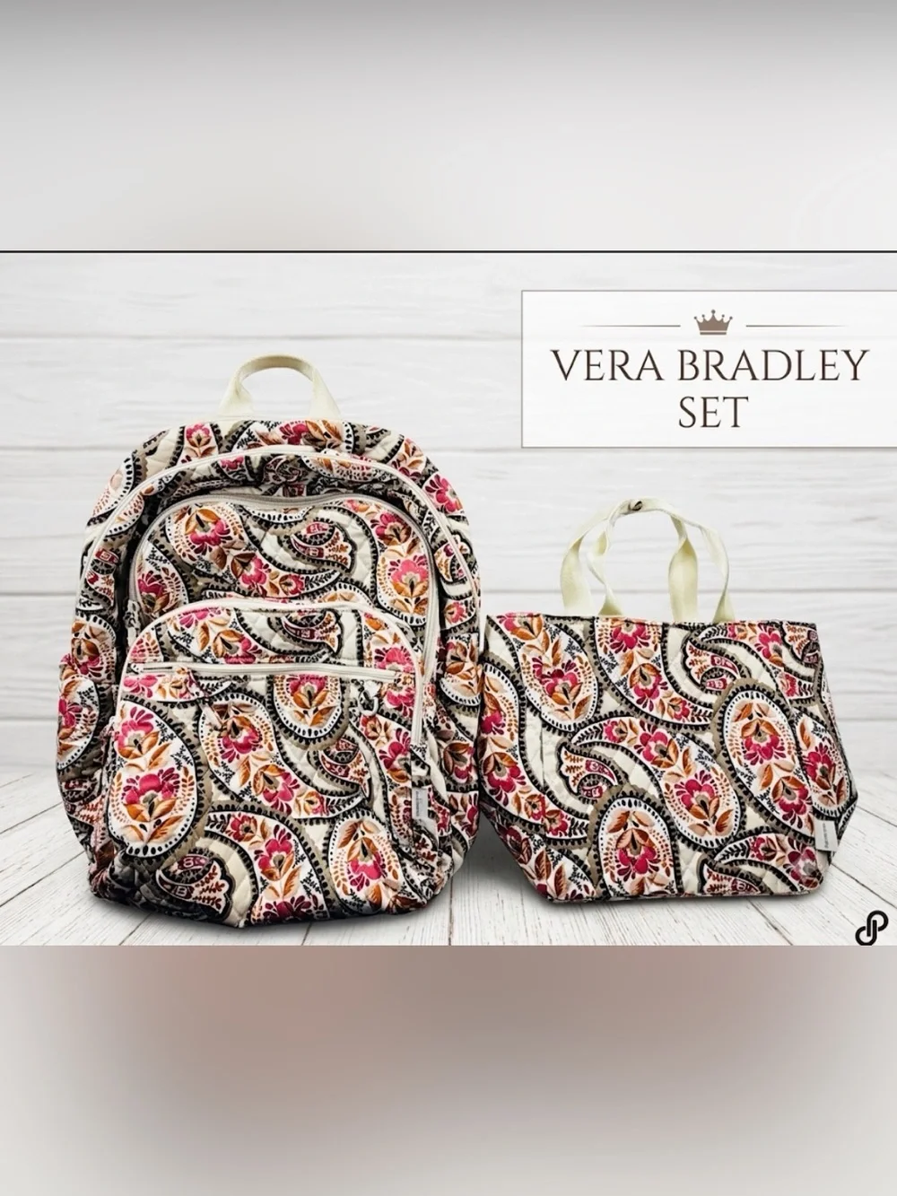 Vera Bradley Bancroft Backpack & Lunch Tote Set Blooming Paisley Premium Cotton